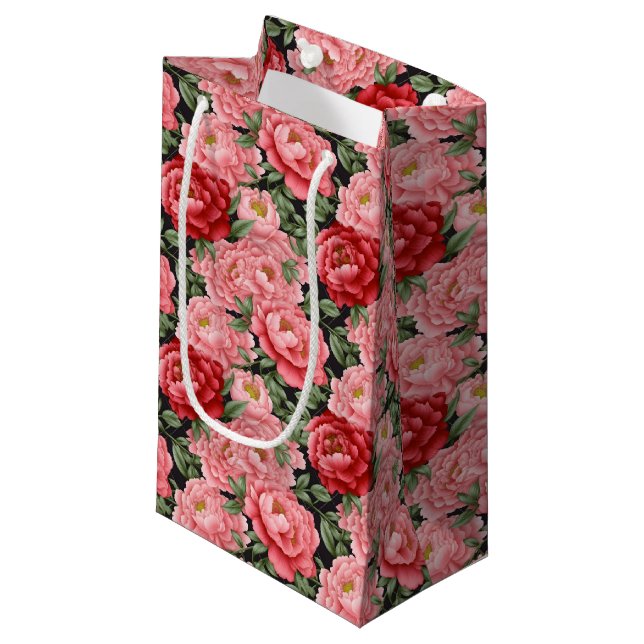Peony Blommigt Print Gift Bag (Framsidan Vinklad)