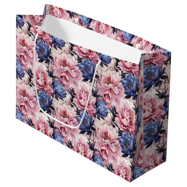 Peony Blommigt Print Gift Bag (Framsidan Vinklad)