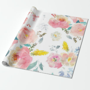 Peony blommigt Rosa Mönster Antique Bröllop Presentpapper