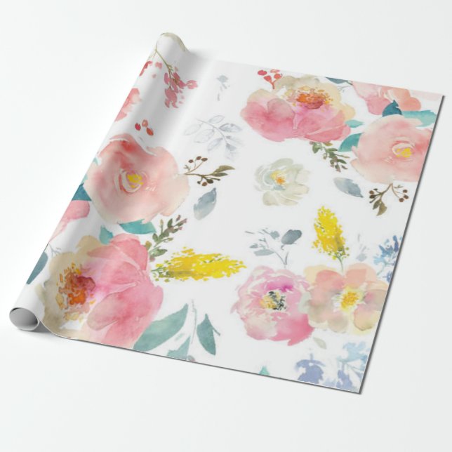 Peony blommigt Rosa Mönster Antique Bröllop Presentpapper (Utrullad)