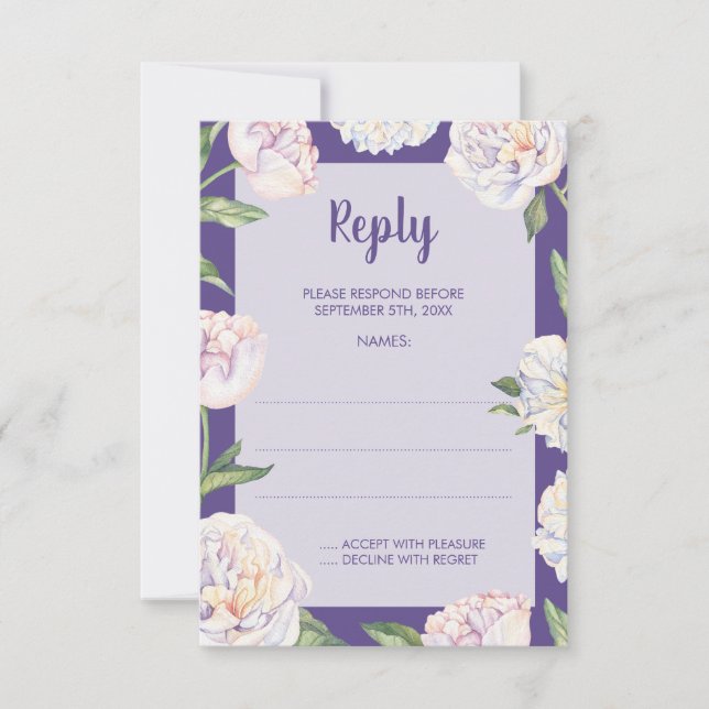 Peony Blommigt Violet Lila Bröllop Reply Cards OSA Kort (Framsida)