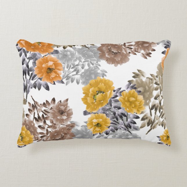 Peony Blommigt Watercolor White Background Prydnadskudde (Framsidan)