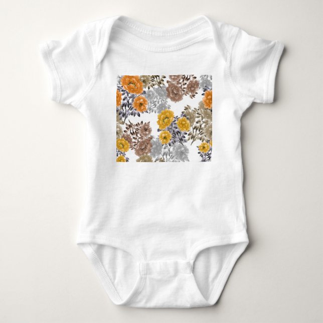 Peony Blommigt Watercolor White Background T Shirt (Framsida)