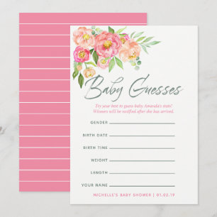 Peony blommor Baby Shower Baby Förutsägelser Spel Inbjudningar