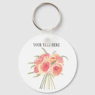 Peony-blommor pastel Watercolor rustic bröllop Nyckelring