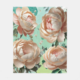 Peony Bloom Fleece Blanket Elegant Blommigt Decor