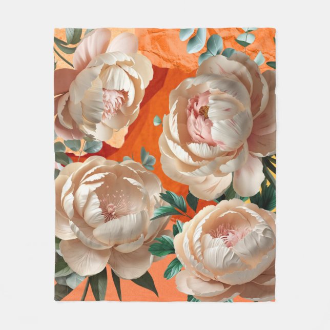 Peony Bloom Fleece Blanket Elegant Blommigt Decor (Framsidan)