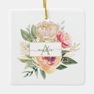 Peony Bloom monogram namn Ceramic Dekoration