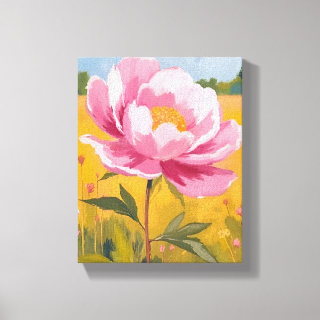 Peony Blossom | Pink Flower Field Watercolor Canvastryck (Framsida)
