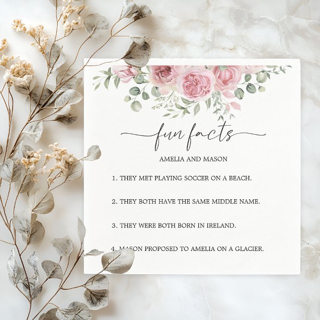 Peony Blush Floral Fun Facts Wedding Napkins Pappersservett (Peony Blush Floral Fun Facts Wedding Napkins)