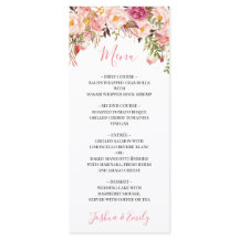 Peony Boho Rosa Blommigt Bröllop Menu