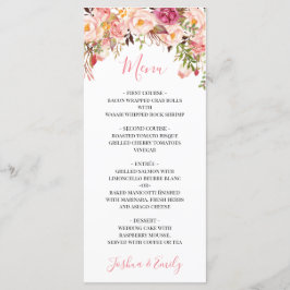 Peony Boho Rosa Blommigt Bröllop Menu Meny