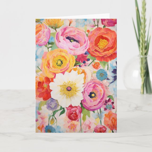 Peony Bouquet Bloom Abstrakt Art Helgkort (Framsida)
