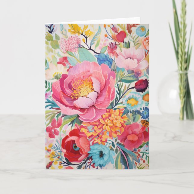 Peony Bouquet Bloom Abstrakt Art Helgkort (Framsida)