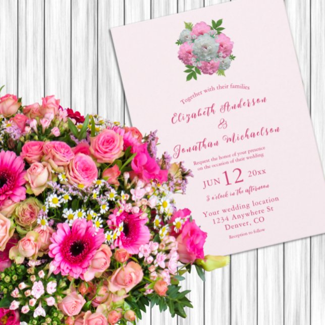 Peony Bouquet Bröllop Inbjudningar (Skapare uppladdad)