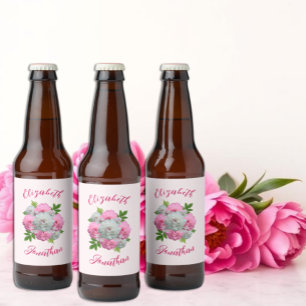 Peony Bouquet Bröllop Ölflaska Etikett