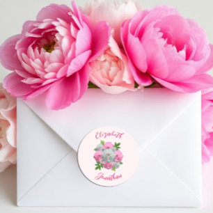 Peony Bouquet Bröllop Runt Klistermärke
