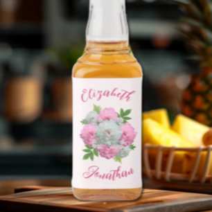 Peony Bouquet Bröllop Spritflaskor Etikett