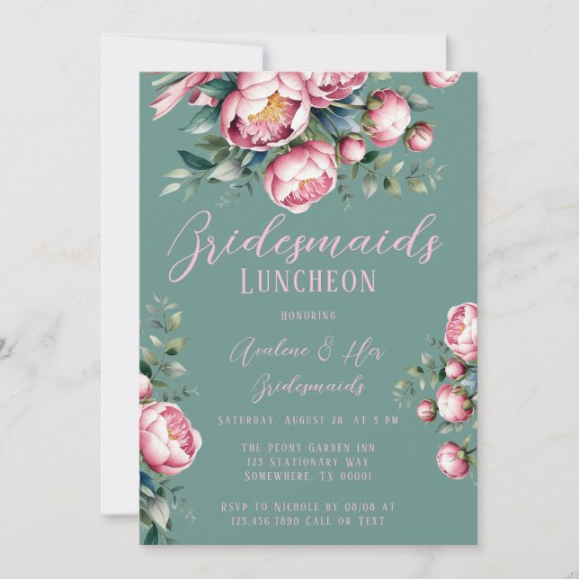Peony Bouquet in Watercolor Bridesmaids Luncheon Inbjudningar (Framsida)