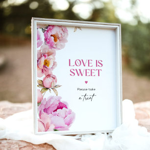 Peony bright rosa Kärlek är söt, ta ett prov Poster