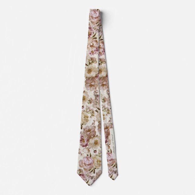 Peony Bröllop Rosa och Ivory Keepsaké Namn + Datum Slips (Framsida)