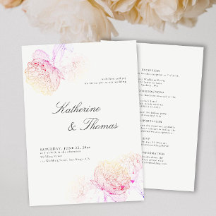 Peony Bröllop Rosa Rainbow Elegant Tux Alla i ett Inbjudningar