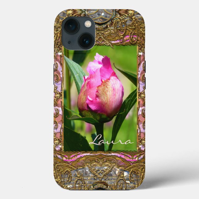 Peony Bud Elegant Blommigt Monogram (Baksida)