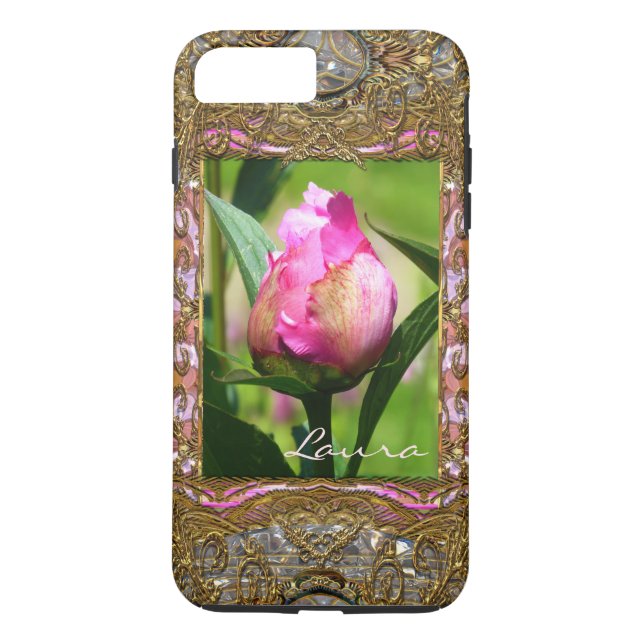 Peony Bud Monogram Girly VII Case-Mate iPhone Skal (Baksida)