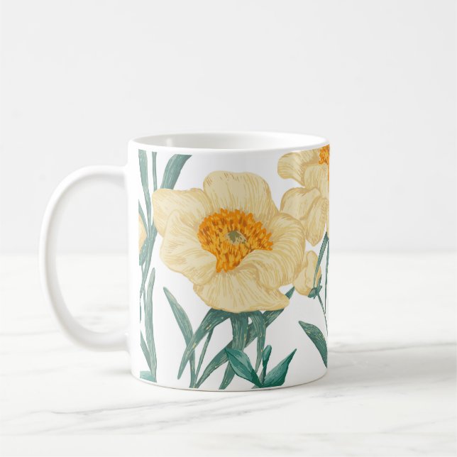 Peony Claire de Lune Plants Seamless Mönster. Kaffemugg (Vänster)