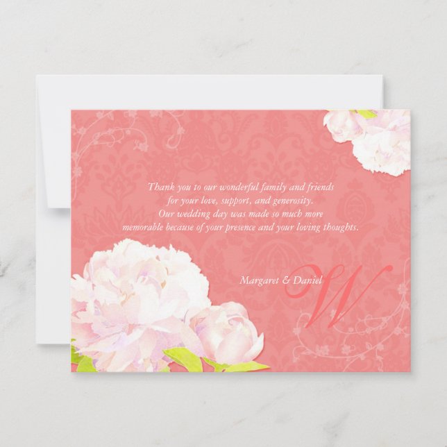  Peony Coral Bröllop Tack Kort (Framsida)