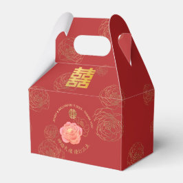Peony Dubbla Happiness Chinese Bröllop Tack Presentaskar