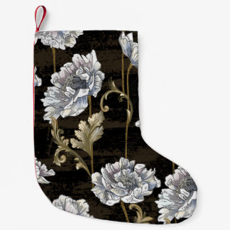 Peony Elegance: Baroque Guld Swirls Liten Julstrumpa