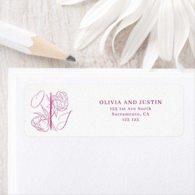 Peony Elegance Bröllop Returadress Etikett (Insitu)