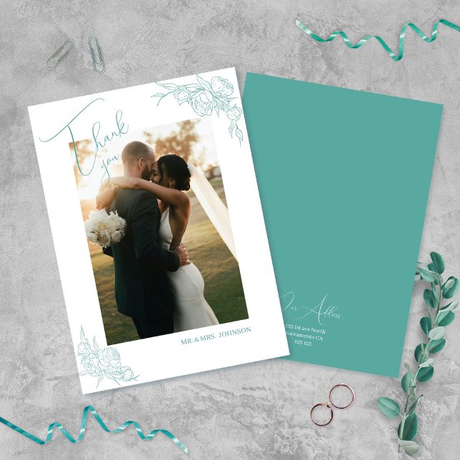 Peony Elegance Bröllop Tack Kort (Skapare uppladdad)