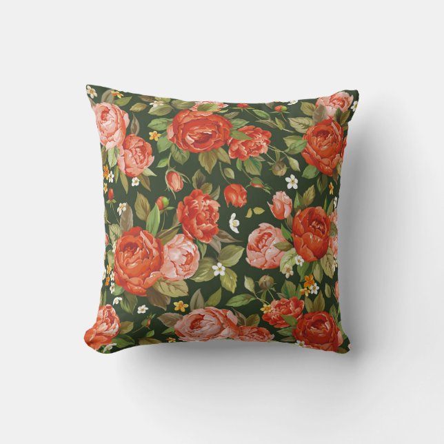 Peony Elegance: Graphic Blommigt Tapet. Kudde (Framsida)