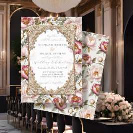 Peony Elegant Blommigt Guld w Rosa och Cream Bröll Inbjudningar