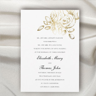 Peony Faux Guld Sketch Formal Traditional Bröllop Inbjudningar