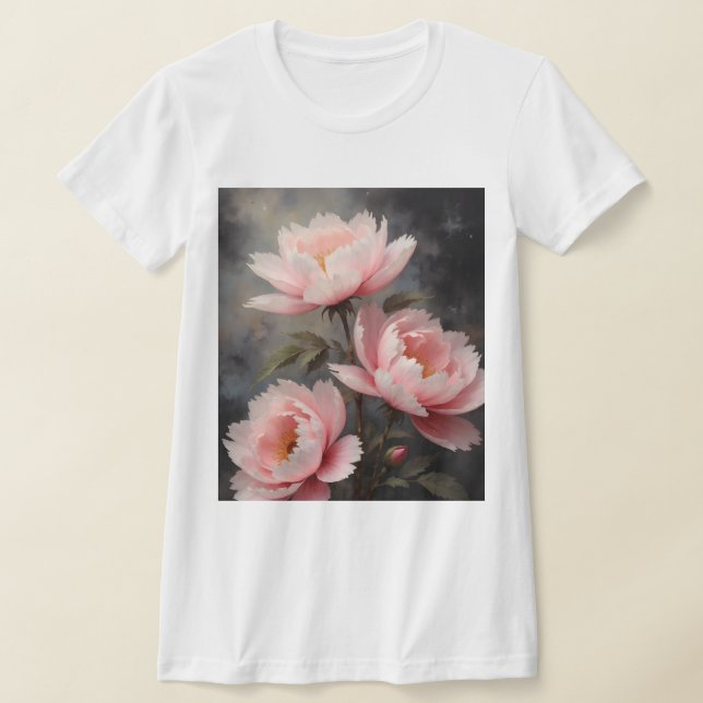 Peony Floral Artwork T Shirt (Laydown)