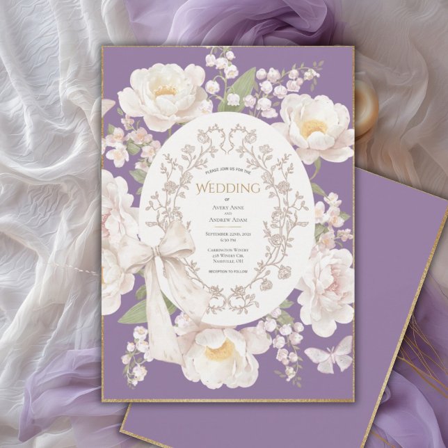 Peony Floral Vintage Elegant Purple Wedding Inbjudningar (Skapare uppladdad)