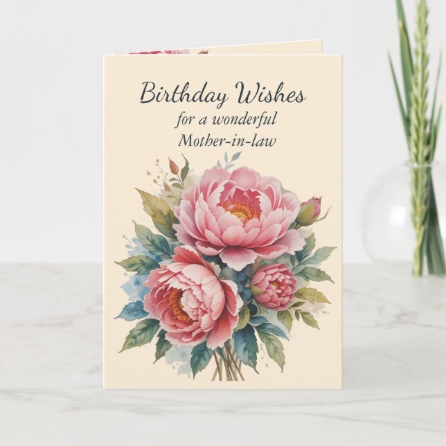Peony Flower Bouquet Mor-in-law Birthday Card Kort (Framsida)