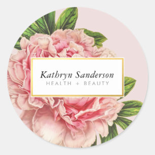 PEONY FLOWER eco vintage blommigt snyggt rosa Runt Klistermärke