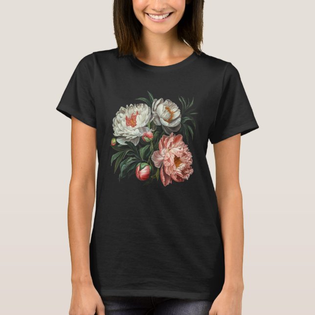 Peony Flower Floral Bouquet Lovers T Shirt (Framsida)