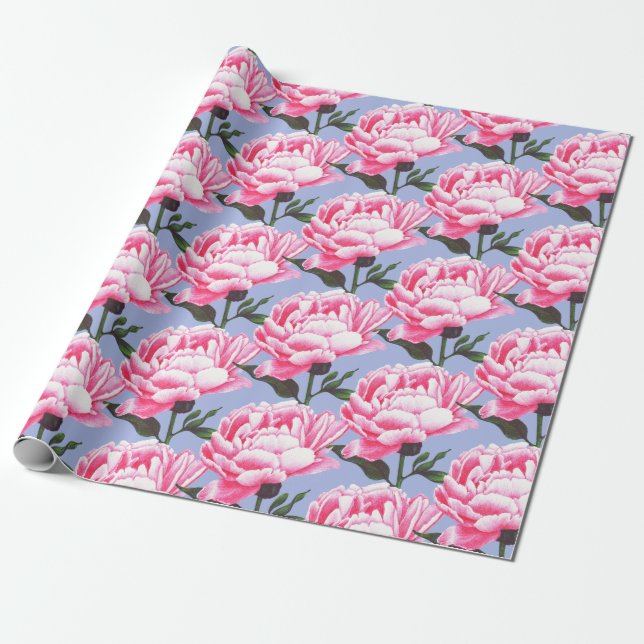 Peony Flower Mönster Pen Teckning Wrapping Papper Presentpapper (Utrullad)