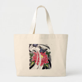 Peony Flower och Butterfly Tattoo Design Jumbo Tygkasse