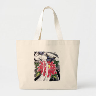 Peony Flower och Butterfly Tattoo Design Jumbo Tygkasse
