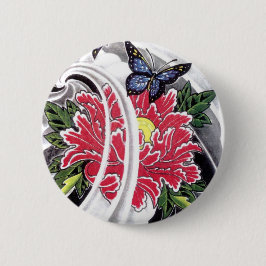 Peony Flower och Butterfly Tattoo Design Knapp