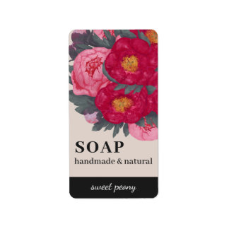 Peony Flowers Blommigt Handmade made Botanical Red Adressetikett