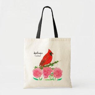 Peony Flowers Cardinal Bird Watercolor Tygkasse