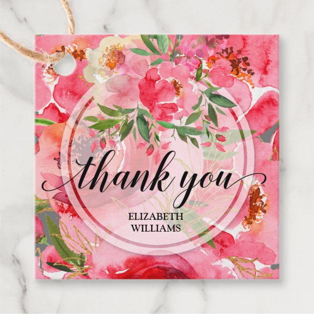 Peony Flowers Tack Gåvor Etiketter (Framsida)