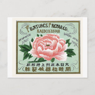 Peony Flowers Vintage Japansk Silke-etikett Vykort
